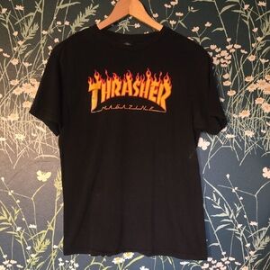 Thrasher Black Tee with Flame Logo
